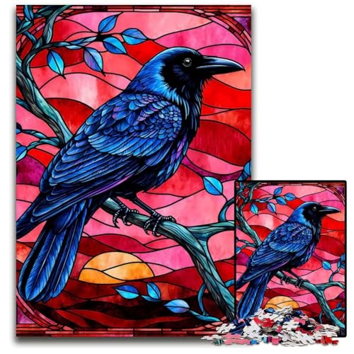 Raven BuntglasPuzzles für 1000 Teile Holzpuzzle anspruchsvolles Denkspiel für Teenager Spaß am Familienspielabend 1000 Teile (75 x 50 cm) von CXUOSADIP