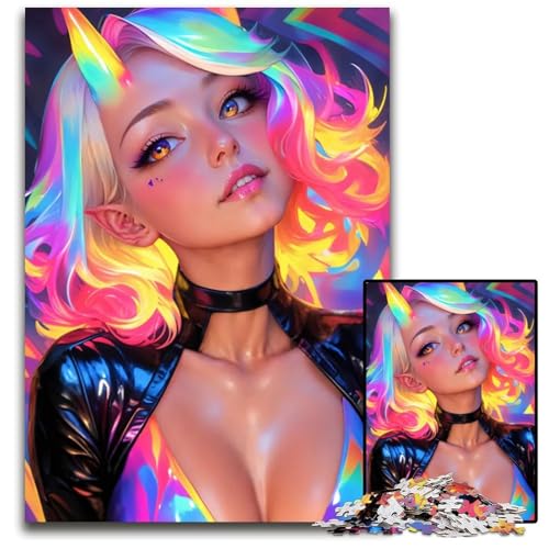 RegenbogenDämonenmädchenPuzzle 1000 Teile unmögliches Puzzle für Erwachsene Lernspielzeug für Teenager HeimbüroDekor 1000 Teile (38 x 26 cm) von CXUOSADIP