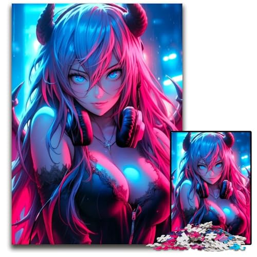 Schönes DämonenmädchenPuzzle 1000 Teile Holzpuzzle für Erwachsene anspruchsvolle Denksportaufgabe Familienaktivität Heimdekoration 1000 Teile (38 x 26 cm) von CXUOSADIP