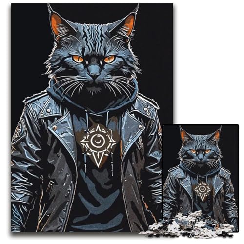 Schwarze Katze 1000teiliges Puzzle für Erwachsene Holzpuzzle Geburtstagsgeschenkidee anspruchsvolles Denkspiel 1000 Teile (75 x 50 cm) von CXUOSADIP