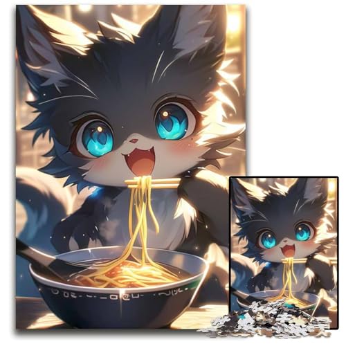 Schwarzes BabyKatzenRamenPuzzle 1000 Teile Holzpuzzle für Erwachsene anspruchsvolle Denksportaufgabe Familienaktivität Heimdekoration 1000 Teile (38 x 26 cm) von CXUOSADIP