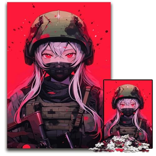 Soldier Waifu Yandere Art Puzzles 1000 Teile für Erwachsene Unmögliche Puzzles für Erwachsene Anspruchsvolles Denkspiel für Teenager Spaß für den Familienspieleabend 1000 Teile (75 x 50 cm) von CXUOSADIP