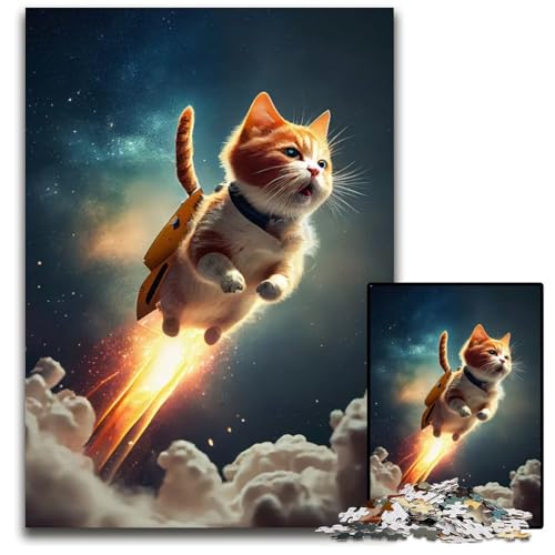 Space Cat 1000teiliges Puzzle anspruchsvolles Denkspiel für Teenager 1000 Teile (75 x 50 cm) von CXUOSADIP