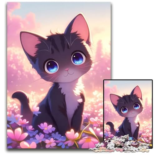 Süßes AnimeKätzchen auf der Wiese Puzzle 1000 Teile pädagogisches Denkspiel künstlerische Heim und Bürodekoration ab 14 Jahren 1000 Teile (75 x 50 cm) von CXUOSADIP