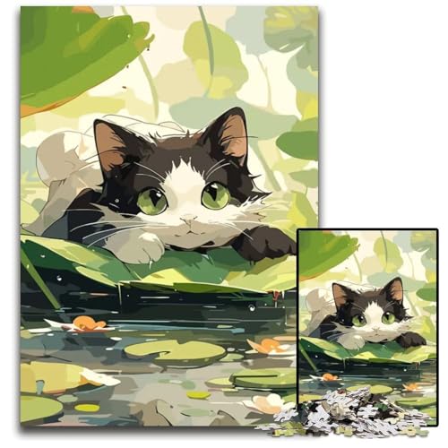 Süßes AnimePuzzle mit Katze für Erwachsene 1000teiliges Holzpuzzle Eltern Liebhaber Freunde Alter 14 1000 Teile (75 x 50 cm) von CXUOSADIP