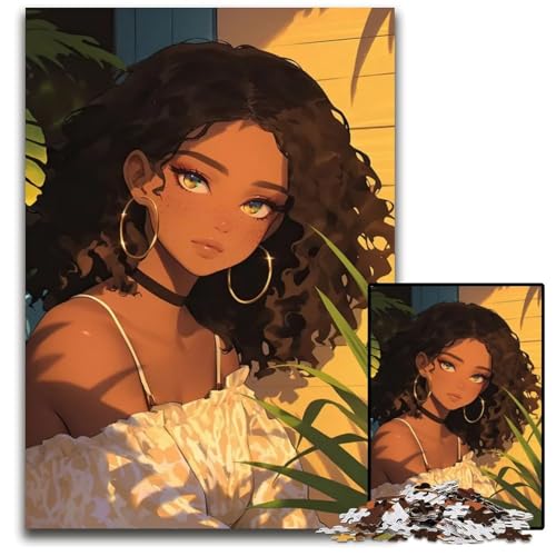 Süßes AnimePuzzle mit schwarzem Mädchen 1000 Teile Puzzle pädagogisches Denkspiel künstlerische HeimbüroDekoration ab 14 Jahren 1000 Teile (75 x 50 cm) von CXUOSADIP