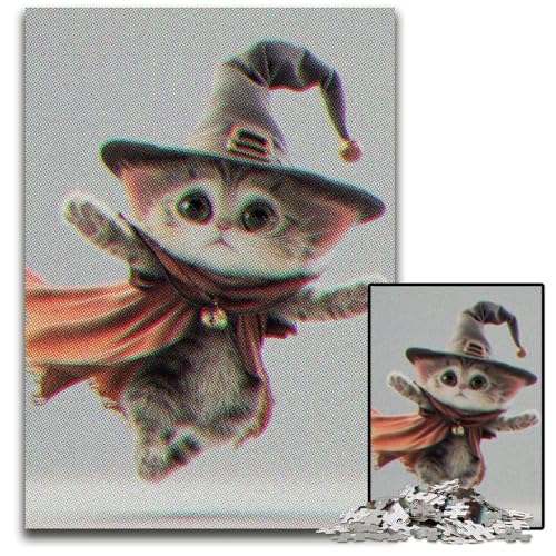 Süßes KatzenMagiePuzzle 1000 Teile für Erwachsene Papierpuzzle Geburtstagsgeschenkidee anspruchsvolles Denkspiel 1000 Teile (38 x 26 cm) von CXUOSADIP