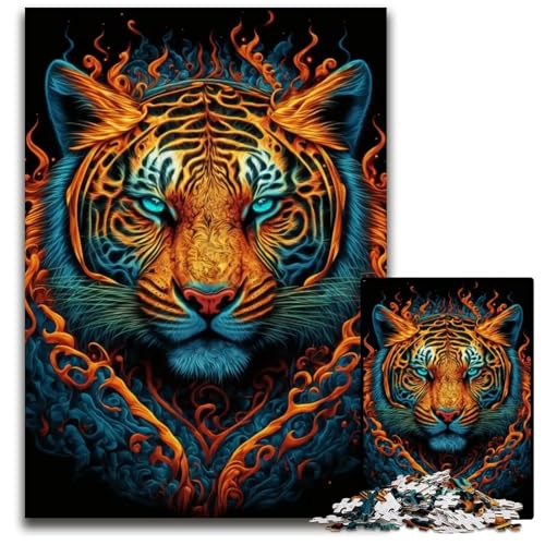 TigerFeuerWasserPuzzles für 1000 Teile aus Holz anspruchsvolles Denkspiel für Teenager Spaß am Familienspielabend 1000 Teile (75 x 50 cm) von CXUOSADIP