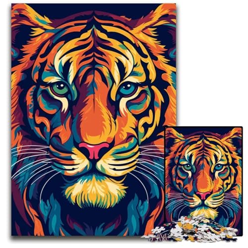 TigerTierPopArtPuzzle 1000 Teile für Erwachsene Holzpuzzle für Erwachsene anspruchsvolles Denkspiel für Teenager Spaß für den Familienspielabend 1000 Teile (75 x 50 cm) von CXUOSADIP