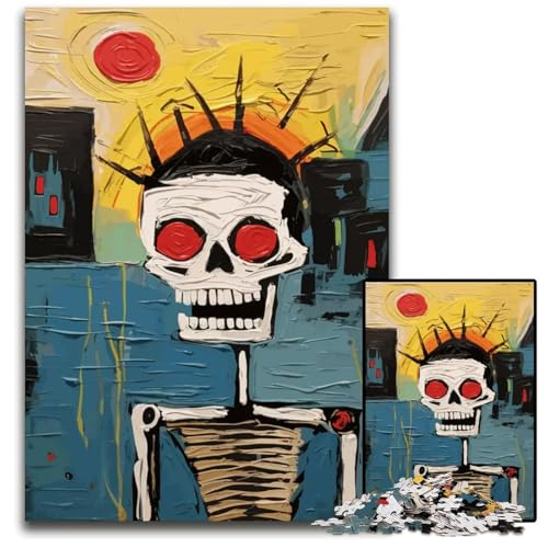 TotenkopfPuzzle im BasquiatStil 1000 Teile für Erwachsene Holzpuzzle für Erwachsene anspruchsvolles Denkspiel für Teenager Spaß für den Familienspieleabend 1000 Teile (75 x 50 cm) von CXUOSADIP