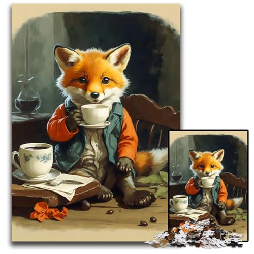 Vintage Fox Cub Coffe Jigsaw Puzzle 1000 Teile anspruchsvolle Puzzles interaktives Familienspiel GehirnHerausforderung Lernspielzeug 1000 Teile (75 x 50 cm) von CXUOSADIP