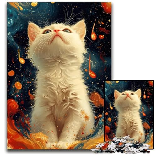 Weiße Katze in Abstrakter Kunst 1000teiliges Puzzle für Erwachsene Papierpuzzle Geburtstagsgeschenkidee anspruchsvolles Denkspiel 1000 Teile (38 x 26 cm) von CXUOSADIP