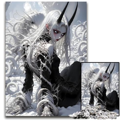 Weißhaariges DämonenmädchenPuzzle anspruchsvolle Rätsel Denksportaufgabe interaktives Familienspiel geeignet für Kinder ab 14 Jahren 1000 Teile (38 x 26 cm) von CXUOSADIP