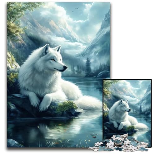 White Wolf by The Lake Puzzles 1000 Teile für Erwachsene Schwierige Puzzles für Erwachsene Geburtstagsgeschenkidee Herausforderndes Denkspiel 1000 Teile (75 x 50 cm) von CXUOSADIP