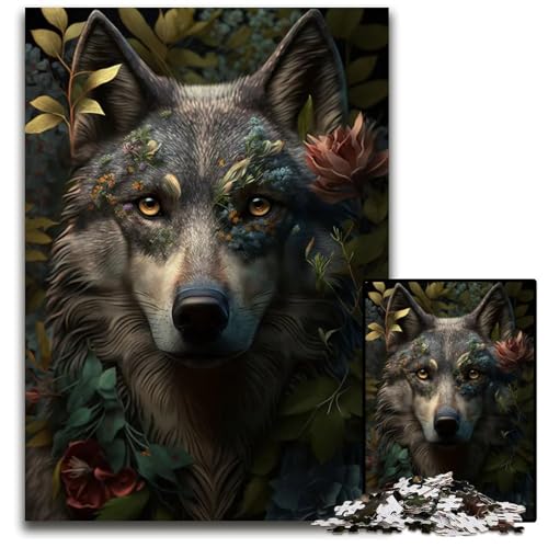 Wolf im DschungelStil Puzzle 1000 Teile für Erwachsene Puzzle für Teenager Familienspieleabend Gehirnfordernde Geschenkidee 1000 Teile (38 x 26 cm) von CXUOSADIP