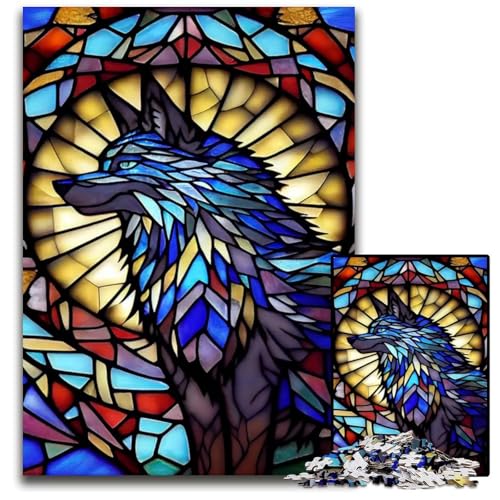 WolfBuntglasStil 1000teiliges Puzzle für Erwachsene Puzzles für Erwachsene entspannende Unterhaltung Heimdekoration 1000 Teile (75 x 50 cm) von CXUOSADIP