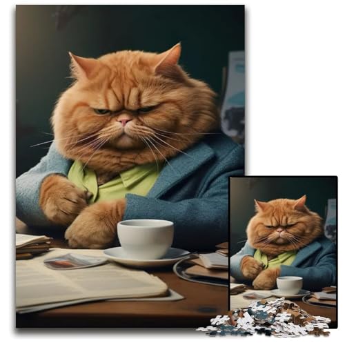 Wütende Katze im Büro Puzzleteil Holzpuzzle Spiel für Erwachsene Geschenk interaktives Familienspiel GehirnHerausforderung Geschenk 1000 Teile (75 x 50 cm) von CXUOSADIP