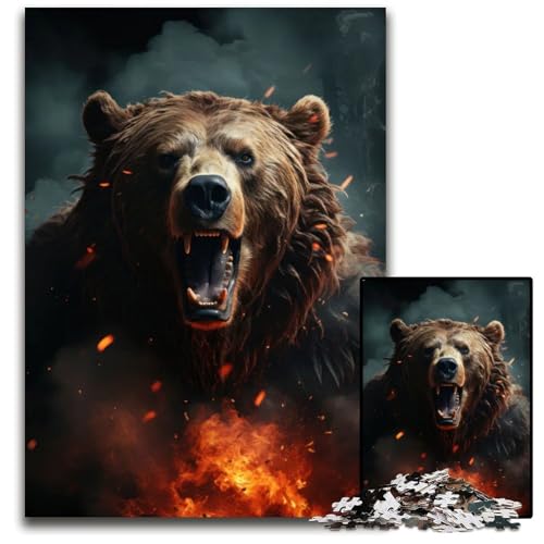 Wütender Bär Puzzle 1000 Teile für Erwachsene Holzpuzzle Muttertag Geburtstag Weihnachten 1000 PCS (38 x 26 cm) von CXUOSADIP