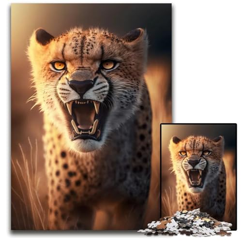 Wütender Gepard Puzzle für Erwachsene 1000 Teile Holzpuzzle für Erwachsene interaktives Familienspiel Familienaktivitätsspiel 1000 Teile (75 x 50 cm) von CXUOSADIP