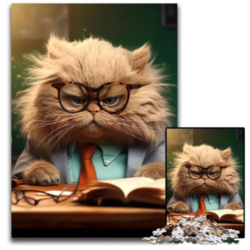 Wütender Lehrer Katzenbrille Puzzleteil Holzpuzzle Spiel für Erwachsene Geschenk interaktives Familienspiel GehirnHerausforderung Geschenk 1000 Teile (38 x 26 cm) von CXUOSADIP