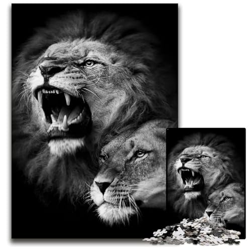 Wütender Löwe mit Löwin Puzzle 1000 Teile für Erwachsene Holzpuzzle Muttertag Geburtstag Weihnachten 1000 PCS (75 x 50 cm) von CXUOSADIP