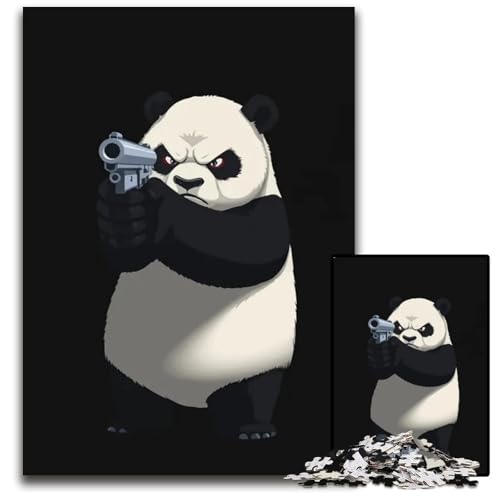 Wütender Panda mit Pistole Puzzleteil aus Holz Spiel für Erwachsene Geschenk interaktives Familienspiel Denksportaufgabe 1000 Teile (75 x 50 cm) von CXUOSADIP