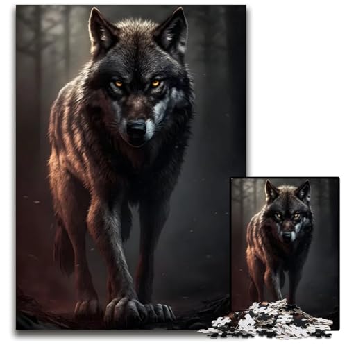 Wütender Wilder schwarzer Wolf Puzzle für Erwachsene 1000 Teile Puzzle für Erwachsene hochschwieriges Denkspiel für Teenager 1000 Teile (38 x 26 cm) von CXUOSADIP