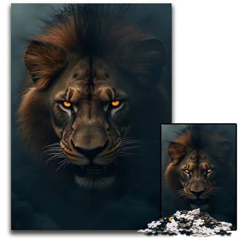 Wütendes Löwengesicht im Rauch Puzzle 1000 Teile Holzpuzzle ideal für Verliebte perfektes Weihnachts Neujahrs und Valentinstagsgeschenk 1000 Teile (75 x 50 cm) von CXUOSADIP