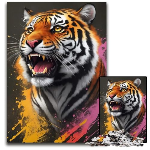Wütendes TigerGemälde 1000teiliges Puzzle für Erwachsene Puzzle Denksportaufgabe Spiel für Erwachsene interaktive Familienaktivität 1000 Teile (75 x 50 cm) von CXUOSADIP