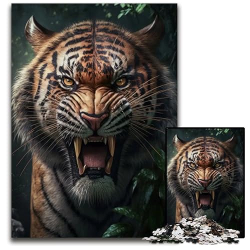 Wütendes Tigerporträt 1000teiliges Puzzle für Erwachsene anspruchsvolle Puzzles Denksportaufgabe interaktives Familienspiel geeignet für Kinder ab 14 Jahren 1000 Teile (38 x 26 cm) von CXUOSADIP