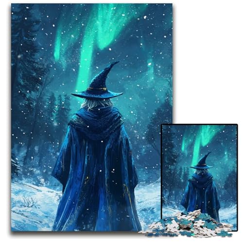 Zauberer unter der Aurora Borealis Puzzle 1000 Teile Holzpuzzle perfekt für Familienspaß an Weihnachten Thanksgiving Geburtstagen Ostern 1000 Teile (75 x 50 cm) von CXUOSADIP