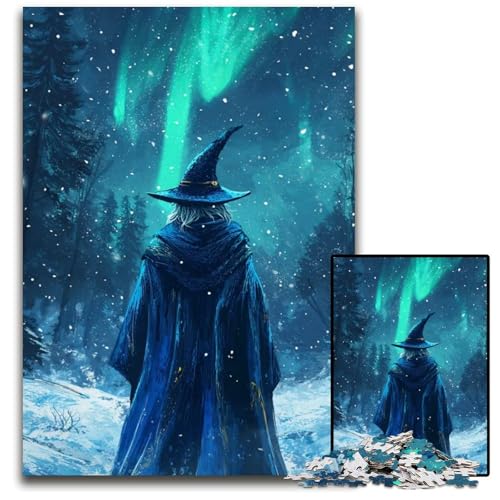 Zauberer unter der Aurora Borealis Puzzle 1000 Teile für Erwachsene Puzzle für Teenager Familienspieleabend Gehirnfordernde Geschenkidee 1000 Teile (38 x 26 cm) von CXUOSADIP