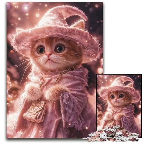 Zaubererkatze in Pink Puzzle 1000 Teile anspruchsvolle Puzzles interaktives Familienspiel GehirnHerausforderung Lernspielzeug 1000 Teile (38 x 26 cm) von CXUOSADIP