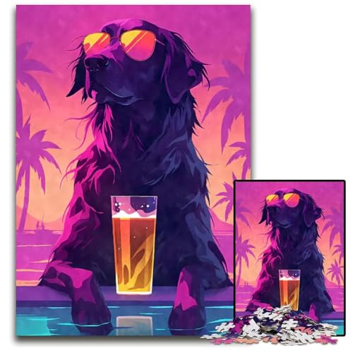 s Retro Flatcoated Retriever 1000teiliges Puzzle aus Holz perfekt für Teenager und Sammler ideale Heimdekoration und Reisegeschenk 1000 Teile (75 x 50 cm) von CXUOSADIP