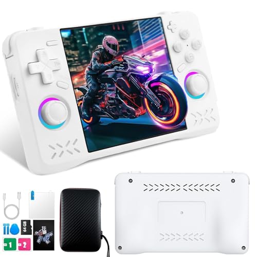 Upgraded XF40H Retro Handheld Spielkonsole, 128 G über 40.000 Spiele, Retro Konsole mit vorinstallierten Klassikern & Multi-Emulatoren, 4.0 Zoll 4K HD IPS Bildschirm, Linux-System (Weiß-128G) von CXYP