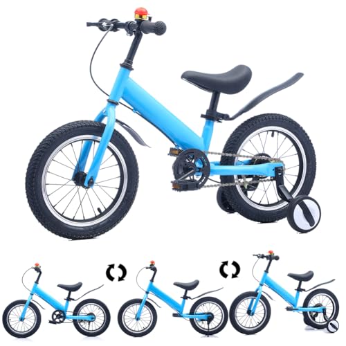 CXYTX 2-in-1-Laufrad, 14-Zoll-Kinderfahrrad, 2 bis 7 Jahren, Kinderlaufrad ausgestattet mit Stoßdämpfern, Schutzblechen und Bremsen, EIN Geschenk für Jungen und Mädchen,Blau von CXYTX