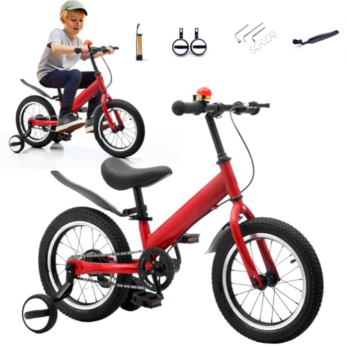CXYTX Laufrad 2 in1, kinderfahrrad Mit Pedalen, Stoßdämpfern, Schutzblechen,14 Zoll laufräder Geeignet für Kinder Von 2-7 Jahren 3 Farben Ausbildungsfahrzeuge Birthday Gifts for Boys and Girls,Rot von CXYTX
