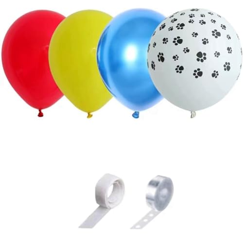 CYA Luftballon-Girlanden-Set mit Hundepfoten-Aufdruck, Rot, Gelb, Metallic-Blau, Latex-Ballon für Partys, Langlebig, Einfach zu Installieren und Einfach zu Verwenden von CYA