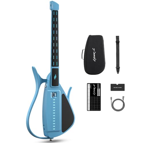 Enya CYBER-G Saitenlose Smart-Gitarre, tragbare Reisegitarre, Hunderte von Instrumentensounds, eingebauter Lautsprecher und Drum Machine, schnelles Lernen (Blue) von CYBER-G