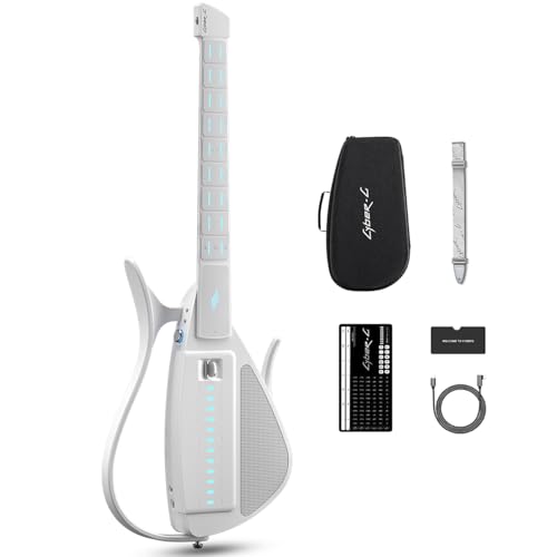 Enya CYBER-G Saitenlose Smart-Gitarre, tragbare Reisegitarre, Hunderte von Instrumentensounds, eingebauter Lautsprecher und Drum Machine, schnelles Lernen (White) von CYBER-G