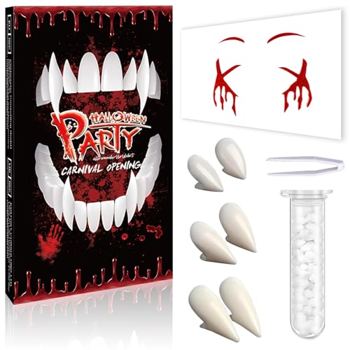 Vampir ZäHne Kinder Erwachsene - Halloween Schminke Vampirzähne Vampire Teeth Fangs Halloween Tattoo Gesicht, Halloween Make Up Accessoires Vampirgebiss Werwolf Zahnersatz für Cosplay Party Vampir ZäHne Kinder Erwachsene - Halloween Schminke Vampirzähne Vampire Teeth Fangs Halloween Tattoo Gesicht, Halloween Make Up Accessoires Vampirgebiss Werwolf Zahnersatz für Cosplay Party von CYBIONE