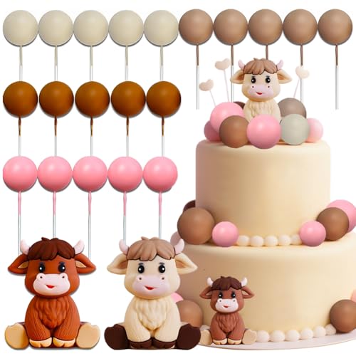 Braune Kuh Cupcake Topper Set,Braune Kühe Tortenfiguren Resin,Hochlandkuh Kuchendekoration Ornament,Tortendeko Kugel,Für Baby Dusche Hochzeit Weihnachten,Geburtstag Party Zubehör (1A) von CYGMRFH