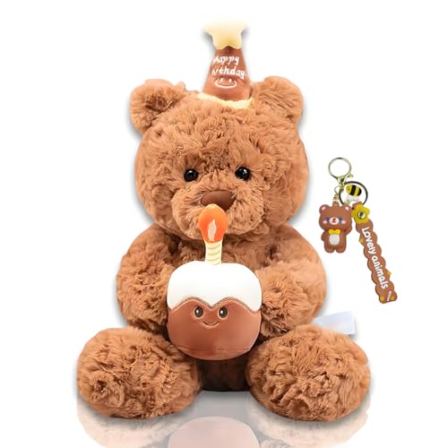 CYGMRFH Bär Plüschtier Plüsch Spielzeug Mit Geburtstagshut, 30cm Braun Niedliche Bär Stofftier Mit Kuchen Und Hat, Nette Niedliche Stofftierbär für Mädchen Jungen Kinder Weihnachten Geburtstag 30cm von CYGMRFH