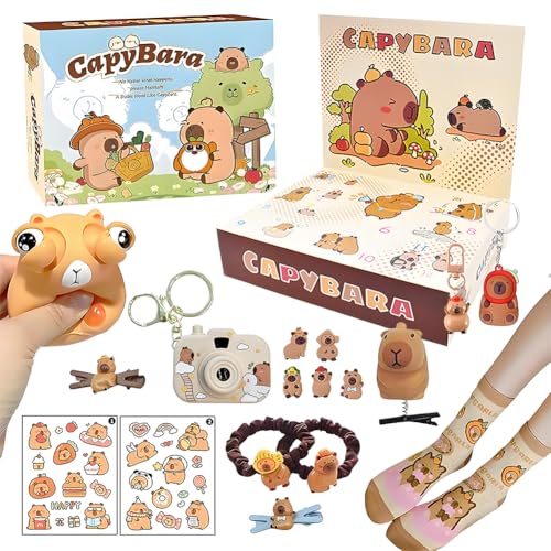 CYGMRFH Capybara Blind Box, Capybara Accessoires Set, Kinder Überraschungsbox, 17-Teilige Countdown Blind Box mit Figuren, Schlüsselanhänger, Armband, Haarspange, Geschenk für Kinder Jugendliche von CYGMRFH
