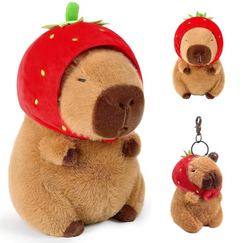CYGMRFH Capybara Plüschtier & Plush Keychain, Capybara Kuscheltier Stofftier mit Erdbeer Hut, Kawaii Capybara Puppenkissen Kissen Spielzeug, Niedlichen Plushie Geschenk für Kinder Jungen Mädchen 25cm CYGMRFH Capybara Plüschtier & Plush Keychain, Capybara Kuscheltier Stofftier mit Erdbeer Hut, Kawaii Capybara Puppenkissen Kissen Spielzeug, Niedlichen Plushie Geschenk für Kinder Jungen Mädchen 25cm von CYGMRFH