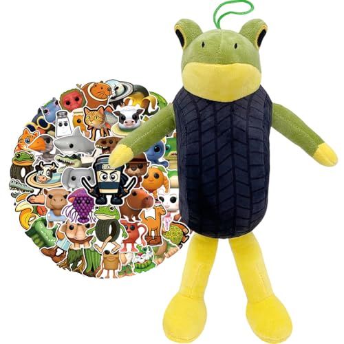CYGMRFH Tung Animals Plush,Plüsch-Reifenfrosch,Tung Plüsch-Frosch mit Reifen and Cartoon Tungs Aufkleber-Set Soft Stuffed Animal Pillow Figure Doll and 55 Aufkleber Set Birthday Gifts for Adult Kids von CYGMRFH