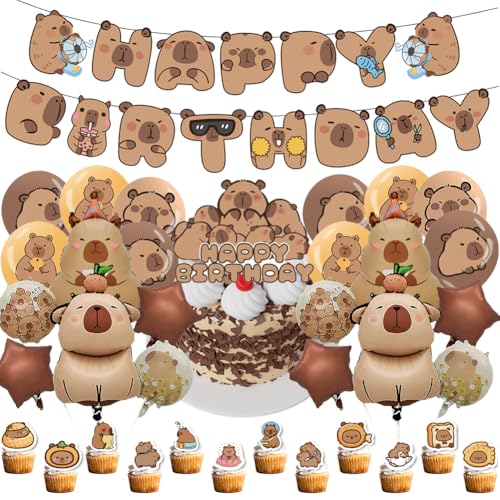 Capybara Folienballons,38 Stück Capybara Party Ballons,Cartoon Aluminium Folie Ballon Exquisite,Braun Cartoon Ballon Set,Luftballons für Capybara Kinder Geburtstag Party Deko von CYGMRFH