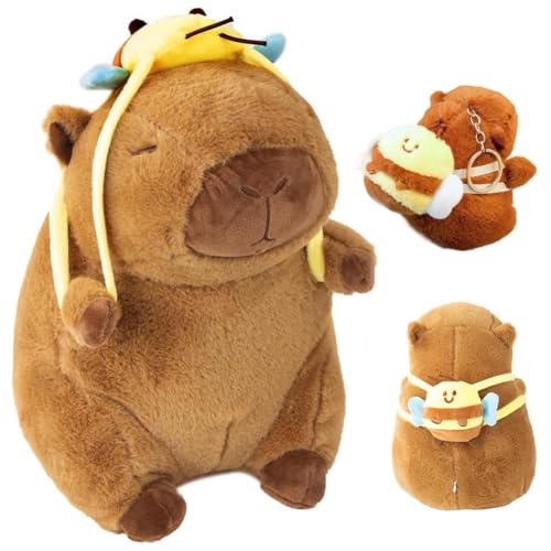 Capybara Plüschtier & Plush Keychain, Capybara Kuscheltier Stofftier mit Bienen-Rucksack, Kawaii Capybara Puppenkissen Kissen Spielzeug, Niedlichen Plushie Geschenk für Kinder Jungen Mädchen 25cm Capybara Plüschtier & Plush Keychain, Capybara Kuscheltier Stofftier mit Bienen-Rucksack, Kawaii Capybara Puppenkissen Kissen Spielzeug, Niedlichen Plushie Geschenk für Kinder Jungen Mädchen 25cm von CYGMRFH
