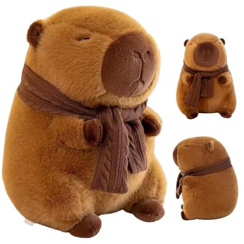 Capybara Plushies,Niedlichen Capybara Plushie Kann atmen,Wasserschwein Plüschtier,Capybara Kuscheltiere Puppen,Simulation Tier Capybara Puppen,mit Schildkrötenrucksack Plüsch (Braunes Halstuch) von CYGMRFH