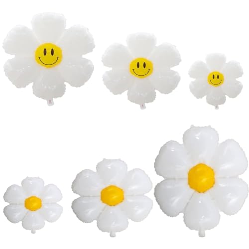 Gänseblümchen Geburtstag Luftballons Set,6 Stück Weiße Gänseblümchen Folienballon,Für Baby Shower,Flower Party,Hochzeit,Jungen Und Mädchen Geburtstag Party Dekoration(3 Größen) von CYGMRFH